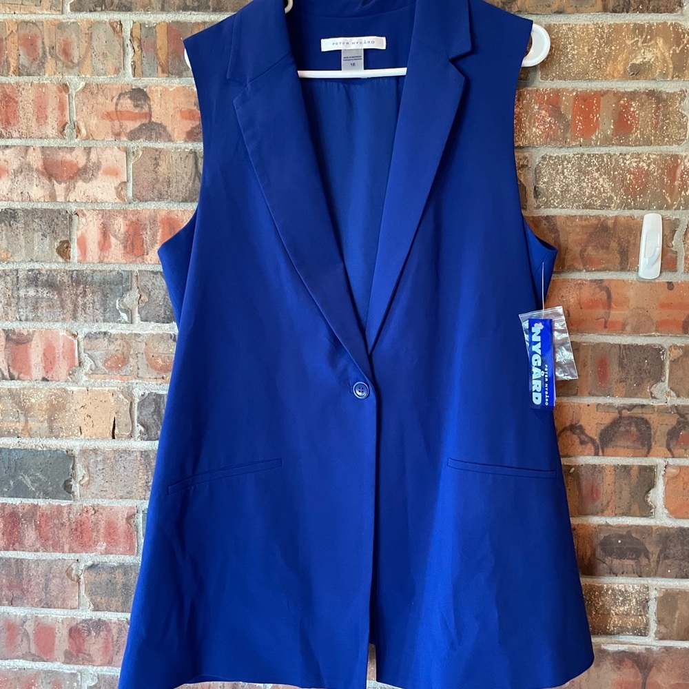 Peter Nygard Blue Sleeveless Layered Blouse/Vest Women s Size 16 (NWT)